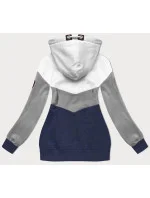 Bielo-šedo-tmavomodrá hrubšia trojfarebná dámska mikina (2303)
