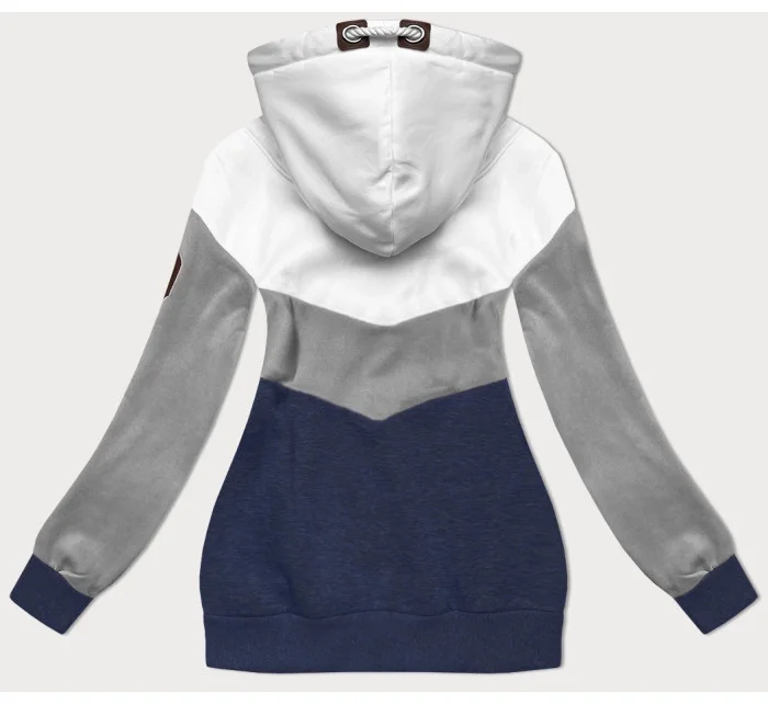 Bielo-šedo-tmavomodrá hrubšia trojfarebná dámska mikina (2303)