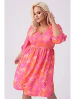 Letné kvetinové ružovo-oranžové šaty (8276)