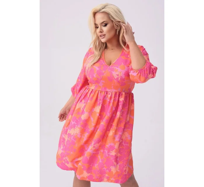 Letné kvetinové ružovo-oranžové šaty (8276)
