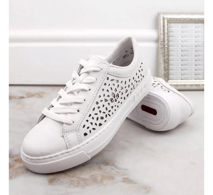 Pohodlné kožené topánky Rieker W RKR641 white