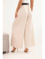 Dámske široké nohavice s opaskom svetlo béžové