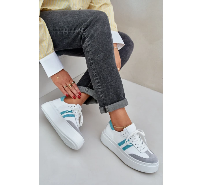 model 21684263 Kožené Nízké Tenisky Dámské Na Platformě Bílé - Zazoo