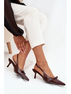 Lakierowane Czółenka Na Szpilce Z Kokardką Czekoladowe Olvena