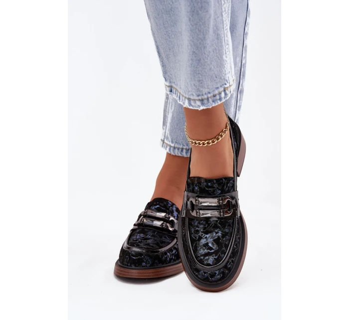 Skórzane Zamszowe Mokasyny Damskie Z Ozdobnym Detalem D&A MR52-178 Czarne