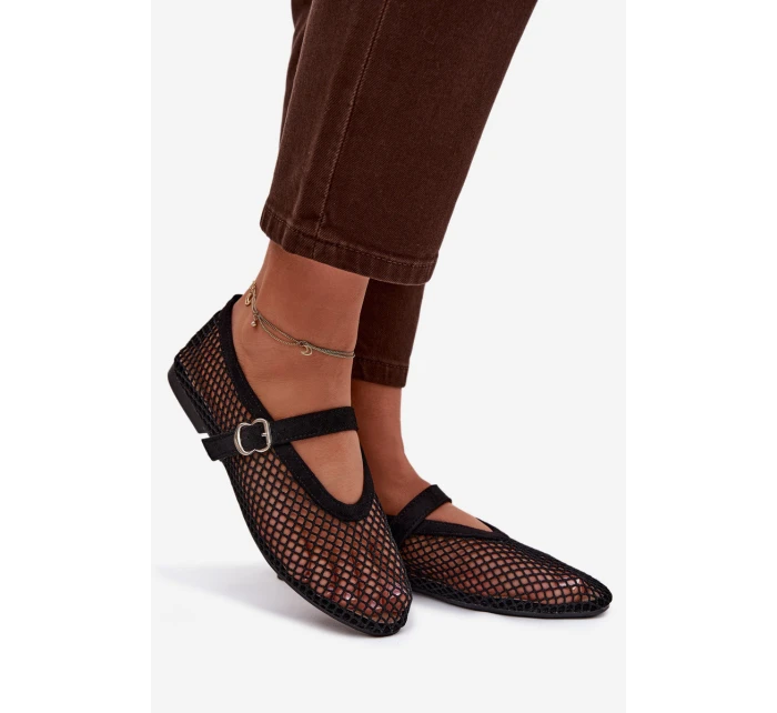 Síťované baleríny s páskem černé Pherina