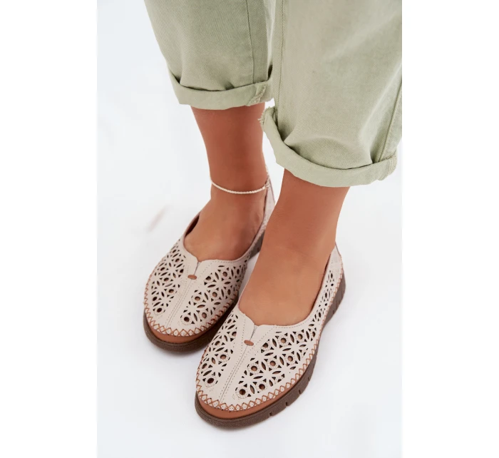 Dámské krajkové baleríny z přírodní kůže model 22026502 šedé - SERGIO LEONE