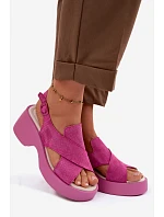 Dámske kožené sandále na platforme S.Barski LR61-7005 Fuchsia