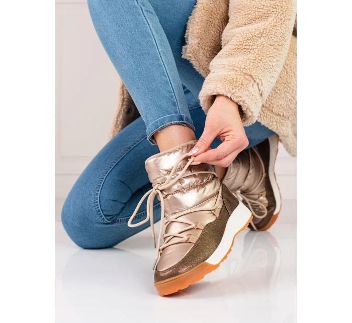 Pekné dámske snežnice zlaté bez podpätku Pekné dámske snežnice zlaté bez podpätku