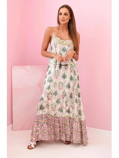 Dámské šaty na ramínka ze světlé viskózy s volánem fialka