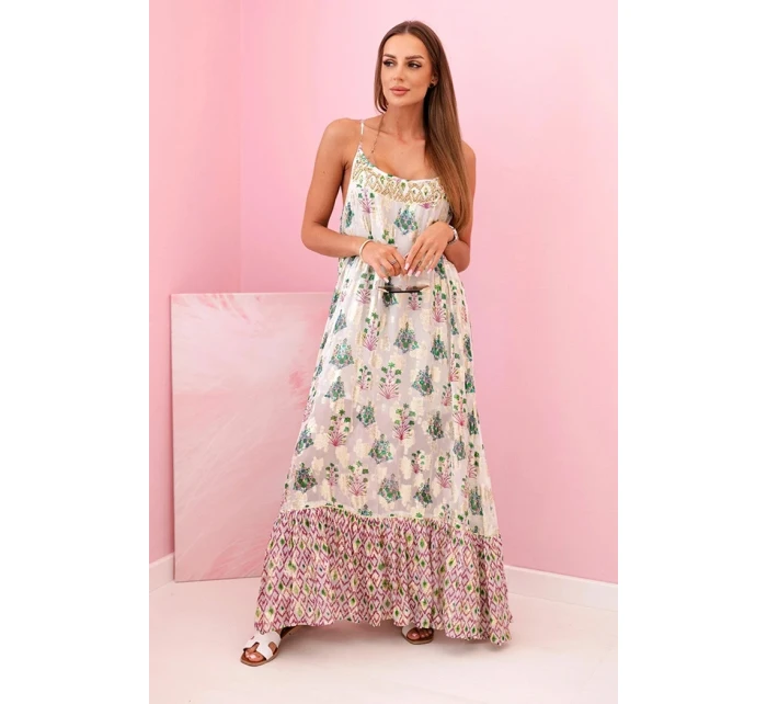 Dámské šaty na ramínka ze světlé viskózy s volánem fialka