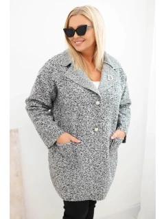 Dámský kabát Plus Size beránek s vlnou a kapsami grafitový melange