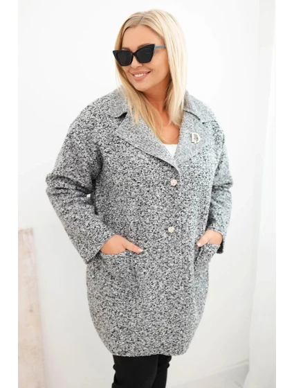 Dámský kabát Plus Size beránek s vlnou a kapsami grafitový melange Dámský kabát Plus Size beránek s vlnou a kapsami grafitový melange