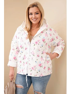 Dámske Plus veľkosť jarná bunda s malým kvetinovým vzorom ružová