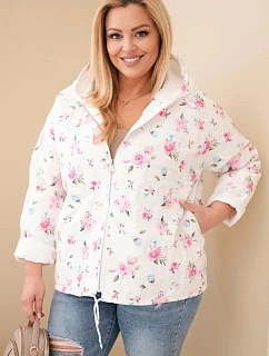 Dámske Plus veľkosť jarná bunda s malým kvetinovým vzorom ružová