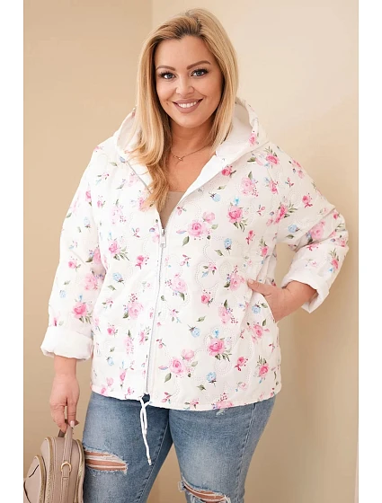Dámske Plus veľkosť jarná bunda s malým kvetinovým vzorom ružová
