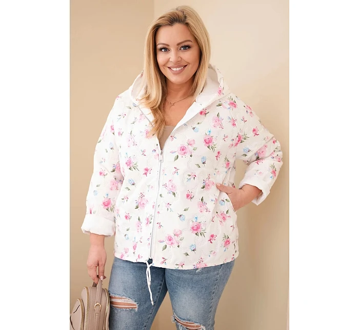 Dámske Plus veľkosť jarná bunda s malým kvetinovým vzorom ružová