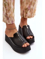 Zazoo 2916 Damskie Klapki Na Masywnej Platformie Z Suwakiem Czarne