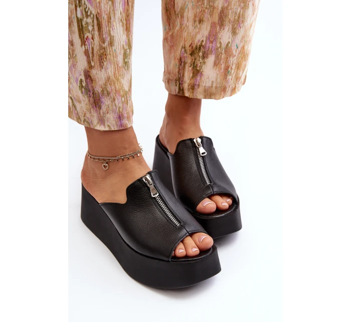 Zazoo 2916 Damskie Klapki Na Masywnej Platformie Z Suwakiem Czarne