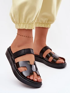 Kožené dámské pantofle na suchý zip černé model 22091756 - Boto