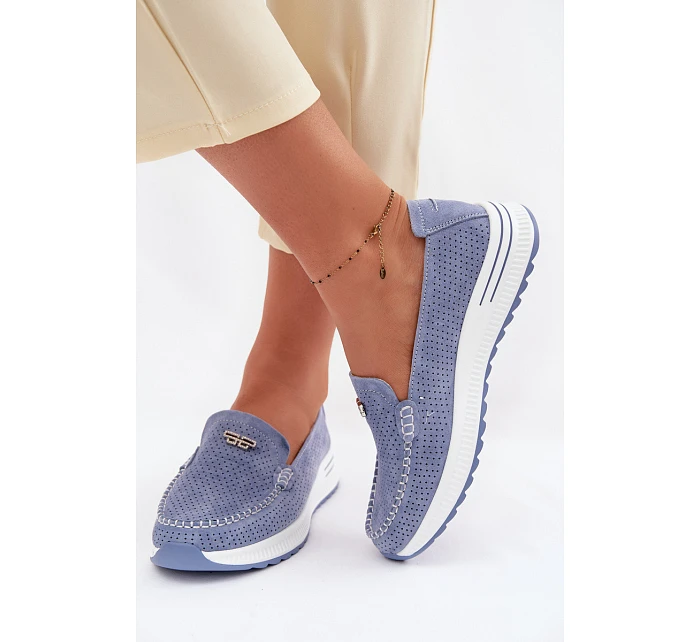 Dámské mokasíny z přírodního semiše modré model 22095022 - EVENTO