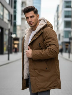 Pánska zimná bunda parka s kapucňou FashionStreet hnedá TX4972