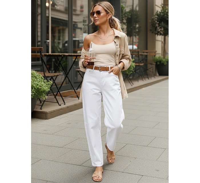 Dámske baggy džínsy s opaskom biele FashionStreet UY2930