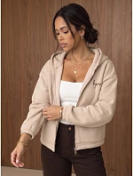 Dámska mikina s kapucňou, zapínateľná, zateplená, béžová, FashionStreet BY1578 Dámska mikina s kapucňou, zapínateľná, zateplená, béžová, FashionStreet BY1578
