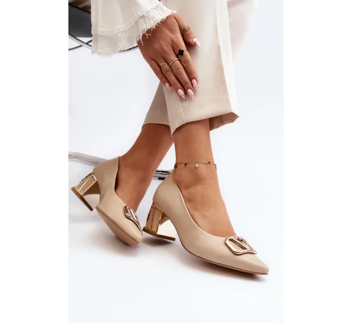 Eleganckie Czółenka Z Ozdobą Laura Messi 2740 Beżowe