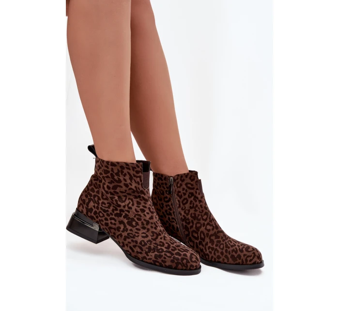 Botki Z Naturalnego Zamszu Na Klocku Panterka D&A JC52-852 Brązowe