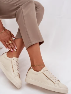 Dámske kožené tenisky ECO Big Star - béžová/zlatá