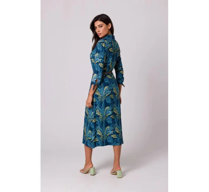 Dámske košeľové šaty s gombíkmi - model 2 B259 Tmavo modrá so zelenou - BeWear Dámske košeľové šaty s gombíkmi - model 2 B259 Tmavo modrá so zelenou - BeWear