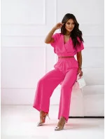 Dámská souprava ve fuchsijové barvě top a široké kalhoty model 20070373 - Moon Dámská souprava ve fuchsijové barvě top a široké kalhoty model 20070373 - Moon