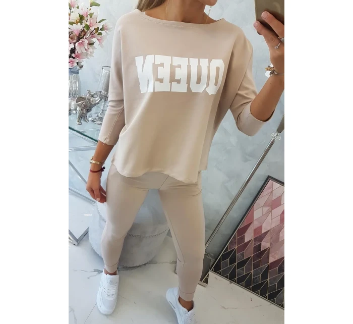 Súprava s potlačou Queen béžová