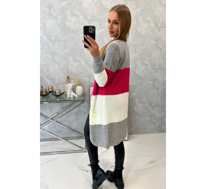 Sivý+malinový pruhovaný sveter