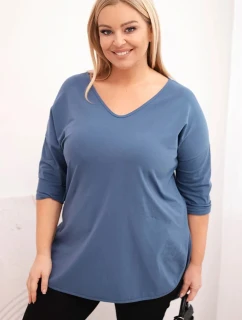 Dámská bavlněná blůza Plus Size s V výstřihem a ohrnutým rukávem model 21798653 - K-Fashion