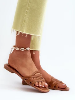 Dámské sandály z ekokože na ploché podrážce hnědé model 21657550 - Boto