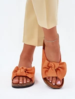 Klapki Damskie Na Korkowej Podeszwie Kokardką Pomarańczowe Seressa