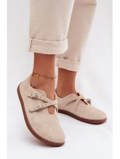 Kožené semišové dámské polobotky model 21937579 světle béžové - Zazoo