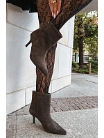 Kožené semišové kotníčkové boty na podpatku s podšívkou Big Star model 22386424 Hnědé - Big Star Shoes