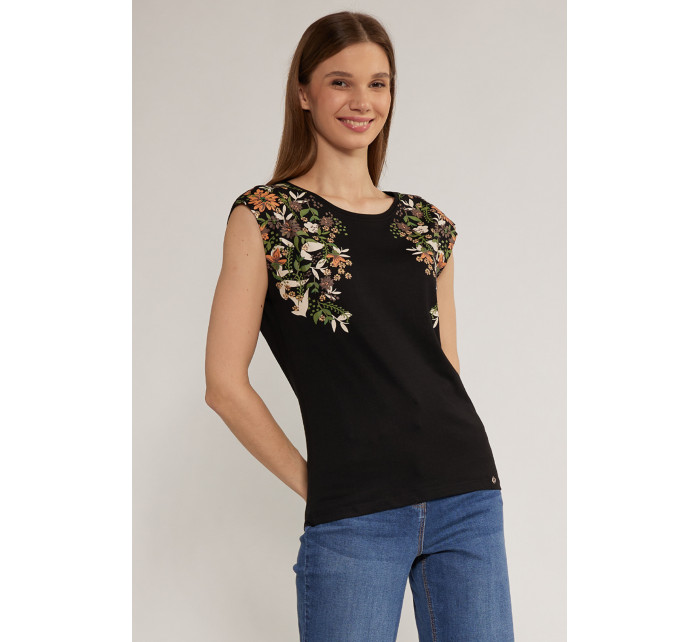 Dámske tričko s kvetinovou potlačou TSH0213 čierne - Monnari