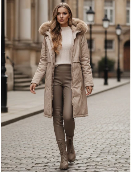 Dámská zimní bunda parka s kožešinou béžová Dstreet model 21991641 - FashionStreet