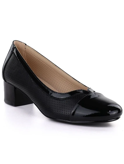 Dámske čierne lakované ažurové lodičky Vinceza 58631