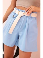 Dámske šortky s vysokým pásom a opaskom modré