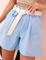 Dámske šortky s vysokým pásom a opaskom modré