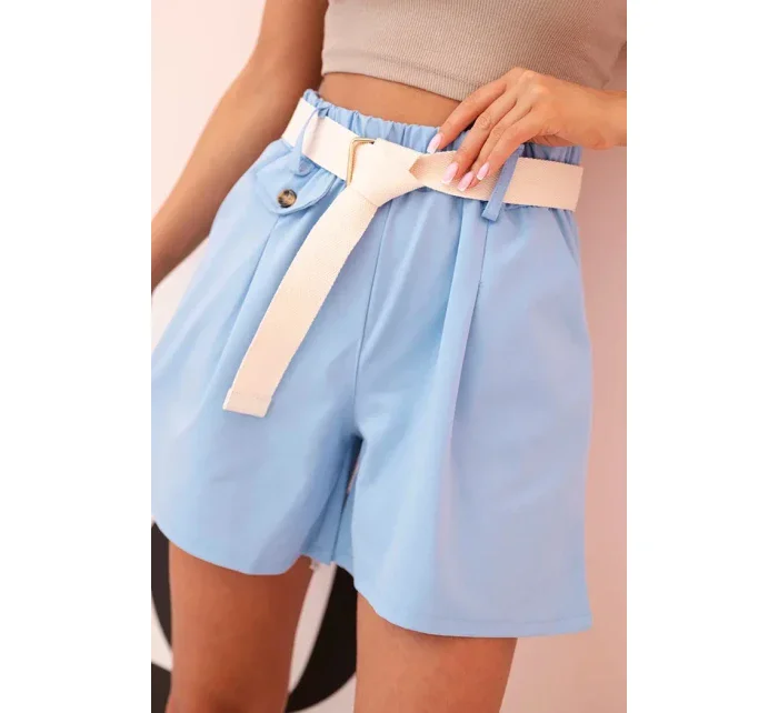 Dámske šortky s vysokým pásom a opaskom modré
