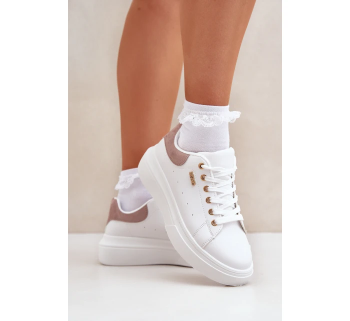 Sneakersy Damskie Na Platformie Eko Skóra Białe Lelandine Sneakersy Damskie Na Platformie Eko Skóra Białe Lelandine