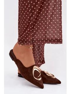 Dámské pantofle Mule s ozdobným zlatým detailem Čokoládové Galvella