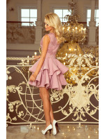 Exkluzívne dámske šaty vo farbe lila s čipkovaným výstrihom model 7638090