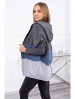 Trojfarebný sveter s kapucňou grafitová+džínsy+sivá